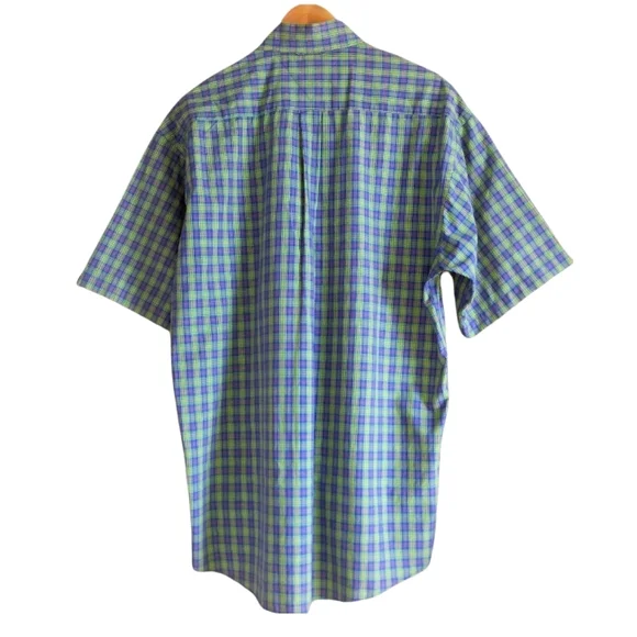 Tommy Hilfiger blue, green, red plaid  short sleeve shirt with crest size large - Picture 3 of 10